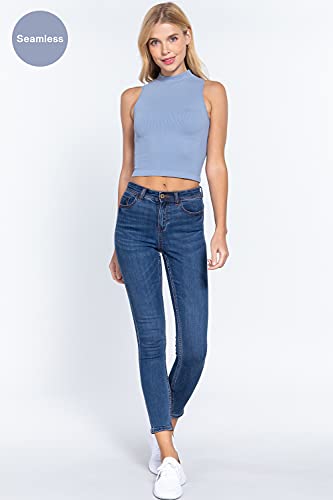 Women's Mock Neck Ribbed Seamless Tank Top