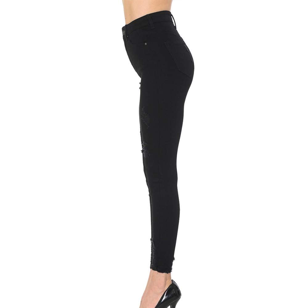 Women's High Rise Skinny 5-Pocket Hem Destruction Light Denim Jeans_0
