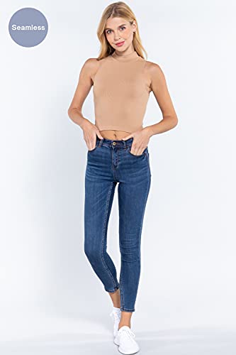 Women's Mock Neck Ribbed Seamless Tank Top