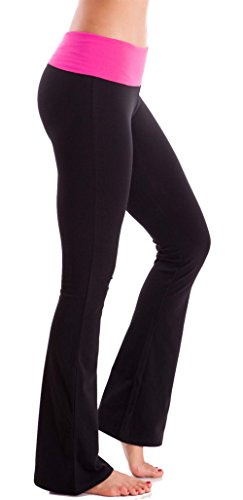 HIgh Waist Foldover Contrast Waist Bootleg Flare Yoga Pants