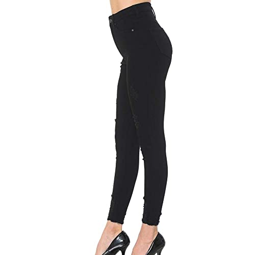 Women's High Rise Skinny 5-Pocket Hem Destruction Light Denim Jeans_0