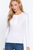 Women's Long Sleeve Crew Neck with Button Placket Rib Knit Top