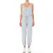 Womens-French Terry Button-Front Elastic Cuff Knit Cami Lounge Jumpsuit