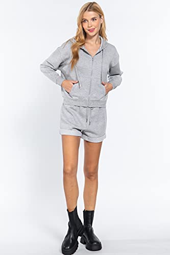 Women's Long Sleeve Inner Brushed French Terry Oversized Hoodie Zip Up Jacket