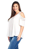 Women's Plus Size Women's Plus Size Short Sleeve Cold Shoulder Lace Trim V Neck Flowy Top