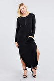 Women's Round Neck Long Sleeve Side Pocket Maxi Dress