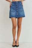 Women's Button Closure with Front Pockets Denim A-line Skirt