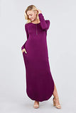 Women's Round Neck Long Sleeve Side Pocket Maxi Dress