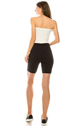 Khanomak Women's Ladies Cotton 15 Inch Outseam Shorts with Wide Waistband Biker Shorts for Layering Dance Sports