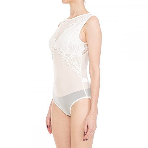 Womens-Sheer Mesh X-Lace Illusion Panelled Sleeveless V Neck Sheer Open Back Bodysuit