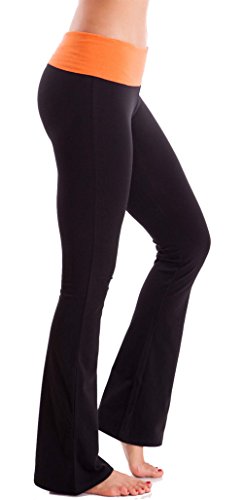 HIgh Waist Foldover Contrast Waist Bootleg Flare Yoga Pants