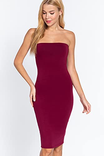 Women's Strapless Bodycon Sexy Stretchy Tube Midi Dress