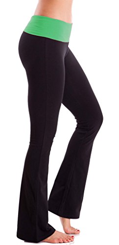 HIgh Waist Foldover Contrast Waist Bootleg Flare Yoga Pants