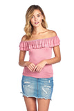 Plain Stretch Sleeveless Off The Shoulder Flounce Layered Semi Cropped Top