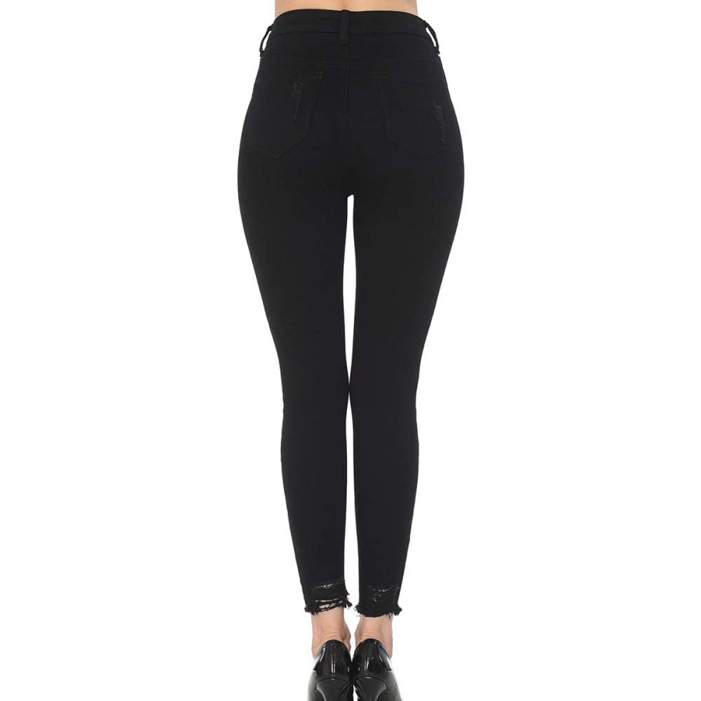 Women's High Rise Skinny 5-Pocket Hem Destruction Light Denim Jeans_0