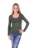 Hollywood Star Fashion Women's Long Sleeve Scoop Neck Burnout Tank Top Shirt