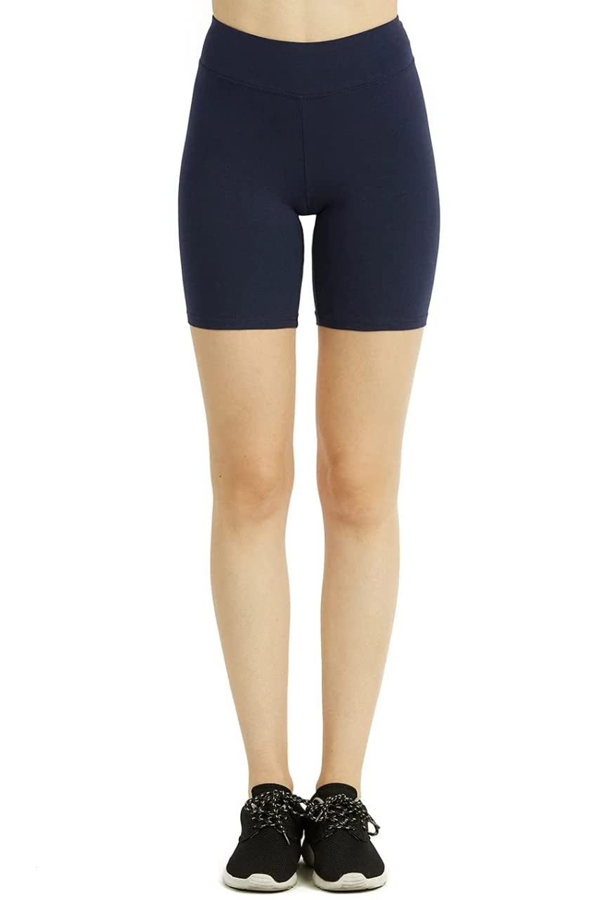 Khanomak Women's Ladies Cotton 15 Inch Outseam Shorts with Wide Waistband Biker Shorts for Layering Dance Sports