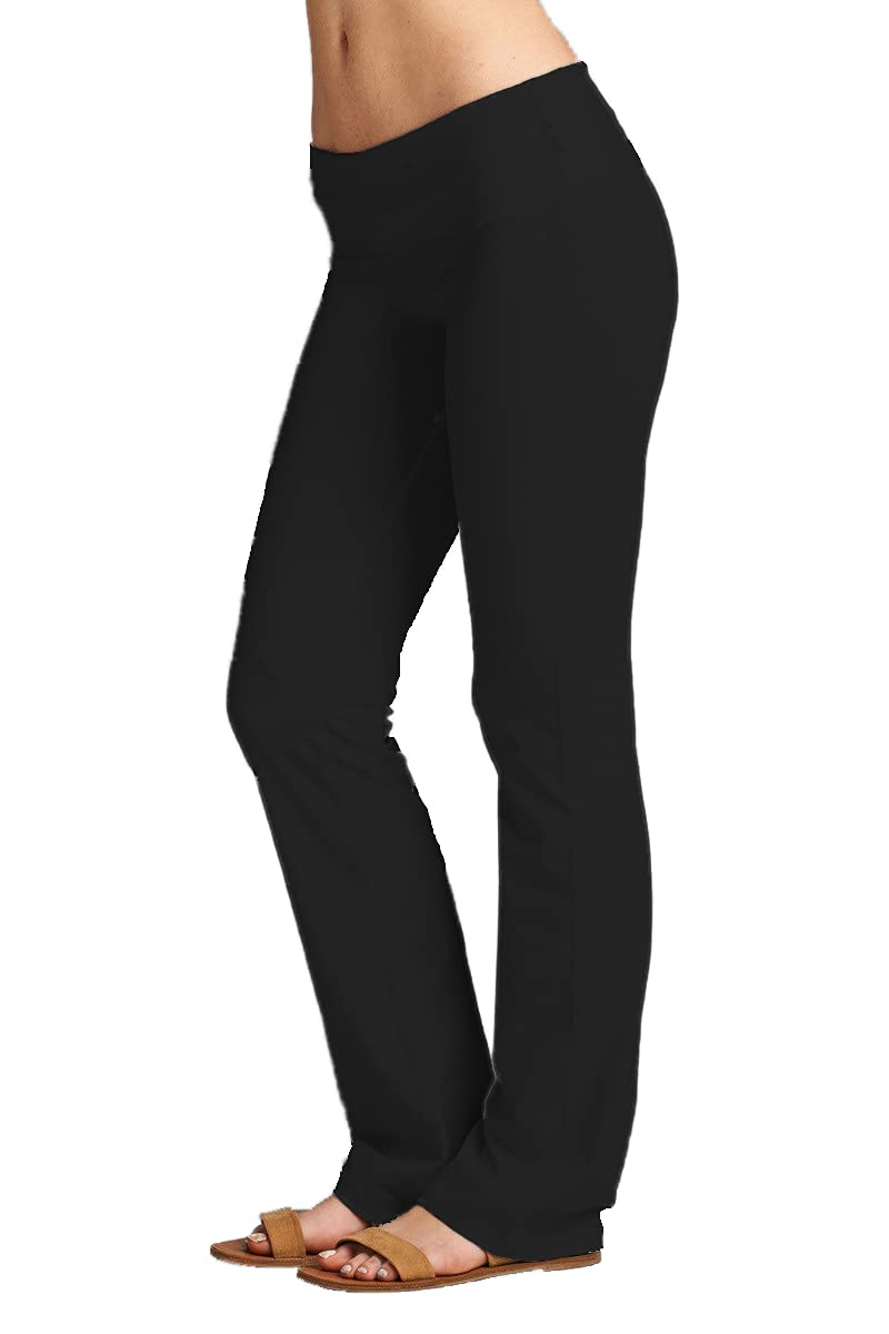 Hollywood Star Fashion Solid Foldover Solid Bootleg Flare Yoga Pants