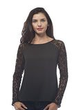 Hollywood Star Fashion Long Sleeve Lace Raglan Top With Back Button