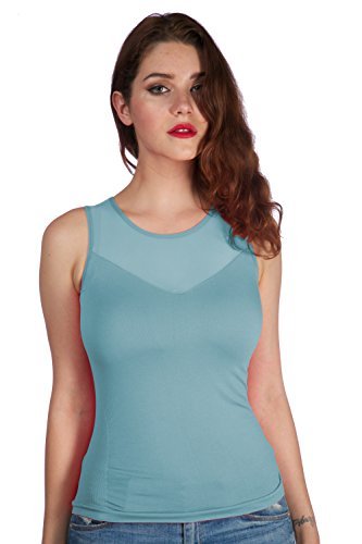 Sleeveless Stretch Shirt with Mesh V Back Top wth Ribbed Sides