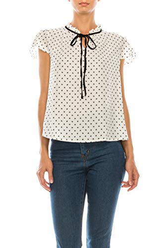 Women's Ruffled Bow Tie Polka Dot Chiffon Shirt Top blouse