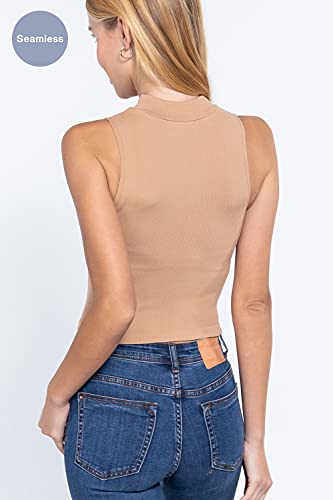 Women's Mock Neck Ribbed Seamless Tank Top