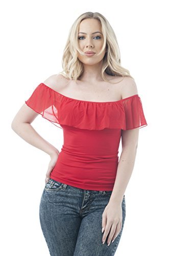Khanomak One Size Off The Shoulder Mesh Ruffle Top