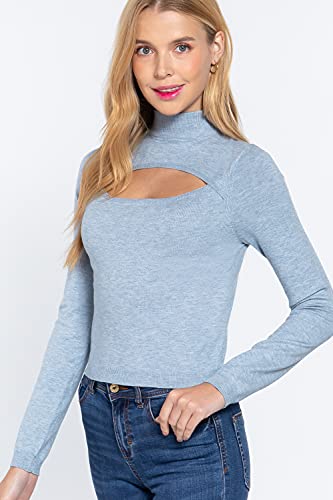 Women's Long Sleeves Mock Neck Front Cut Out Keyhole Sweater