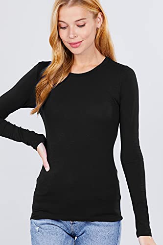Khanomak Women's Long Sleeve Crew Cotton Spandex Jersey Top1