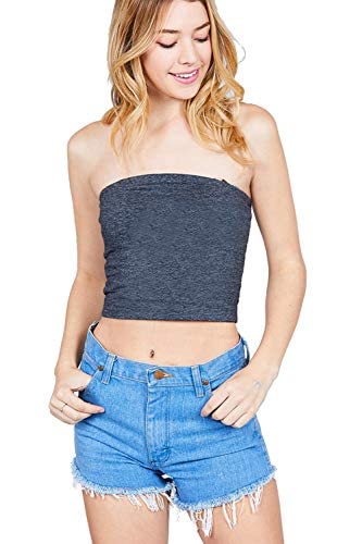 Khanomak Women's Tube Stretch Casual Cotton Bandeau Crop Top