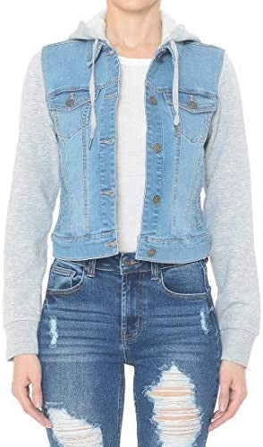 Women Fleece Sleeve and Hood Denim Jacket
