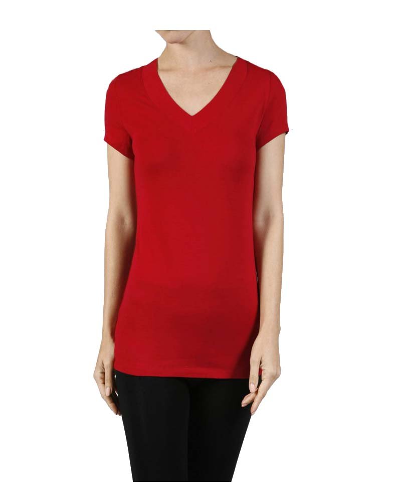 Hollywood Star Fashion Women's Deep V-Neck Short-Sleeve Shirt (Large, Light Yellow)