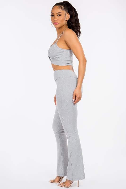 Chest Knot Bralette Top and Bootcut Pants Set