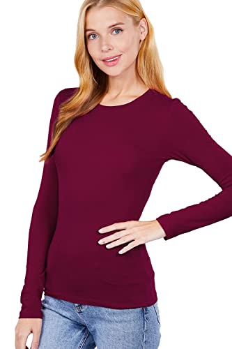 Khanomak Women's Long Sleeve Crew Cotton Spandex Jersey Top0