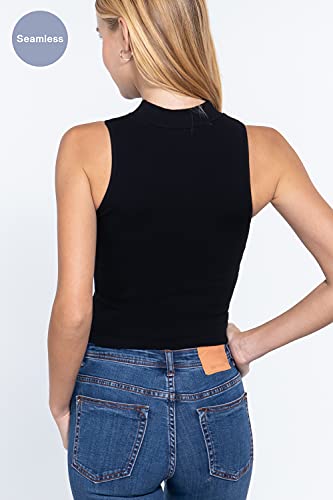 Women's Mock Neck Ribbed Seamless Tank Top