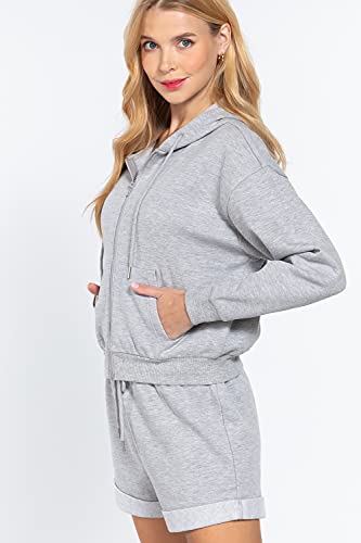 Women's Long Sleeve Inner Brushed French Terry Oversized Hoodie Zip Up Jacket