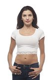Hollywood Star Fashion Short Sleeve Scoop Neck Crop Top with Lace Trim