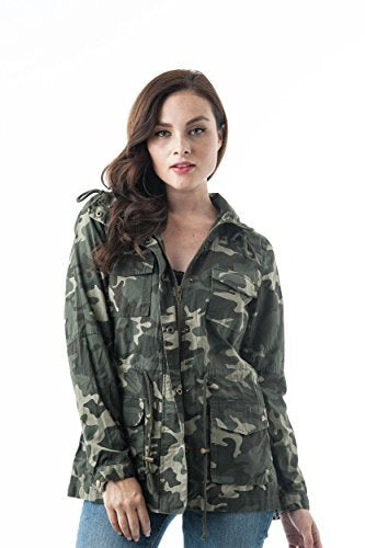 Camouflage Print Drawstring Waist With Hoodie Cotton Utility Jacket