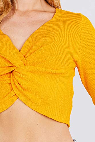 Women's Long Sleeve V Neck Front Knotted Detail Crop Sweater Top