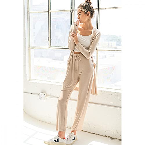 Women's Brushed Hacci Wide Leg Stretchy Drawstring Lounge Pants