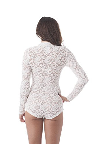 Khanomak Long Sleeve All Lace Mock Neck Bodysuit