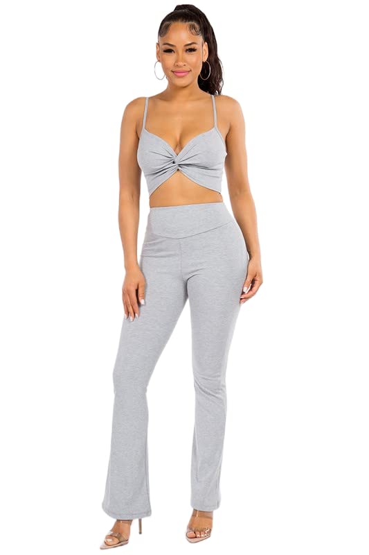 Chest Knot Bralette Top and Bootcut Pants Set