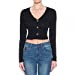 Women's Brushed Hacci Rib Button Front V-Neck Long Sleeve Crop Top