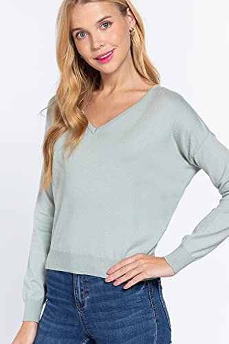Women's Long Sleeve V-Neck Back Cross Strap Viscose Sweater Top