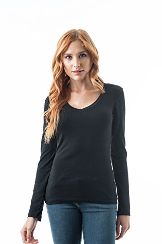 Plain V Neck Long Sleeve Tee T-Shirt
