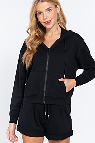 Women's Long Sleeve Inner Brushed French Terry Oversized Hoodie Zip Up Jacket