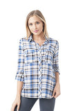 Khanomak Roll Up Sleeve Cotton Blend Button Down Plaid Top