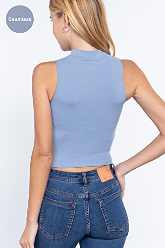 Women's Mock Neck Ribbed Seamless Tank Top
