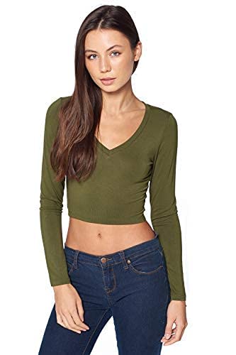 Basic Casual Long Sleeve V Neck Crop Top