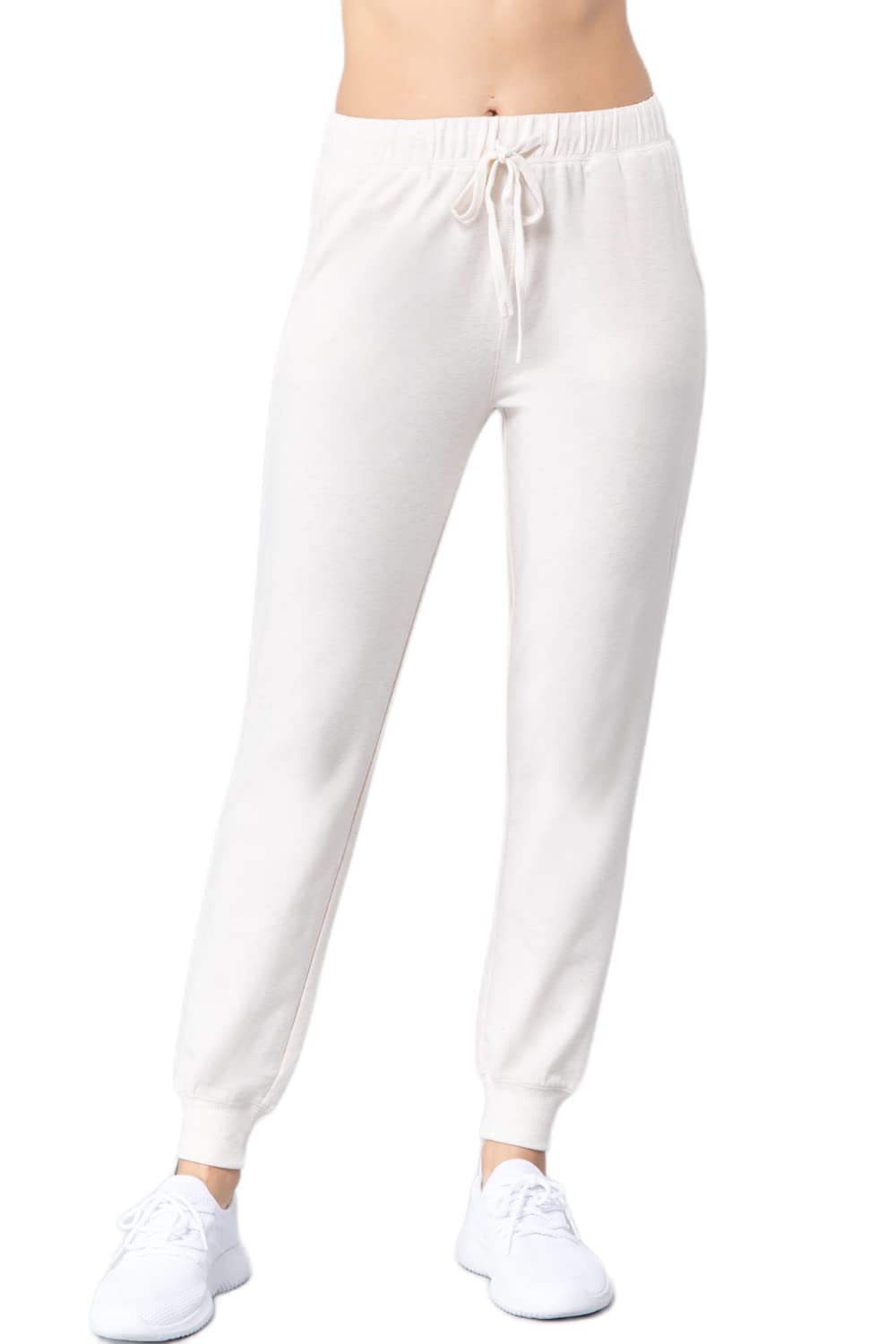 Khanomak Plain Long Drawstring Waist Front Pockets French Terry Joggers1